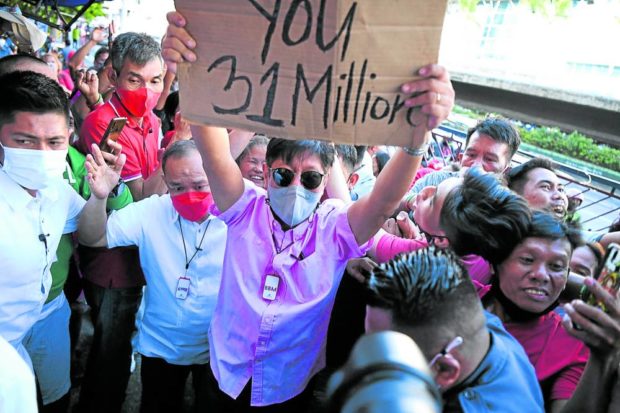 Ferdinand Marcos Jr. STORY: BBM keeps commanding lead in unofficial count