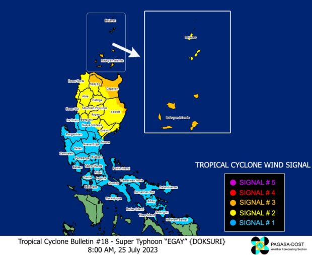 Four areas are now under Wind Signal No. 3 with color orange as an indicator. (Photo from Pagasa)