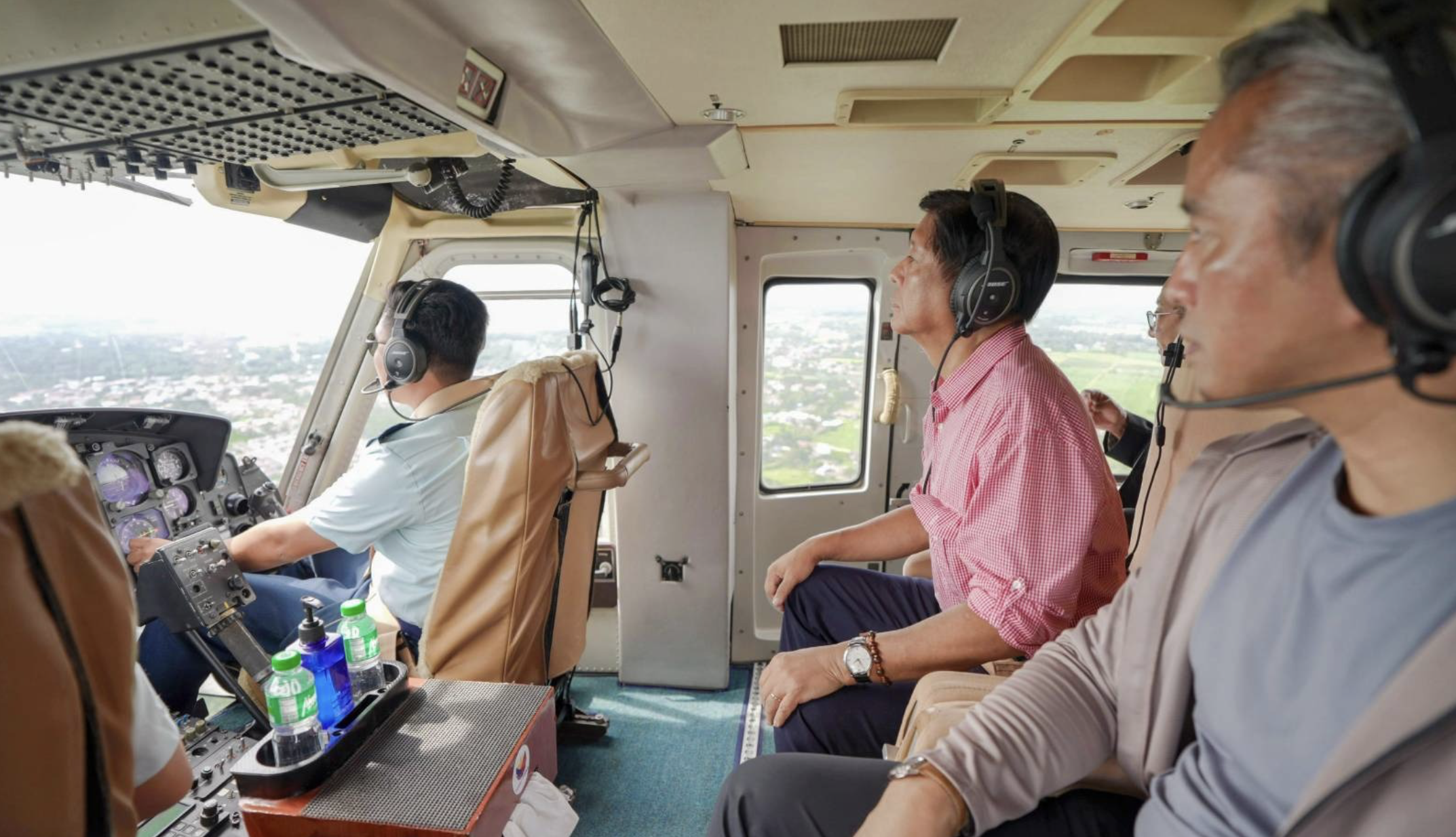 President Ferdinand Marcos Jr. and Interior and Local Government Secretary Jonvic Remulla on board a chopper to conduct an aerial inspection of storm-affected areas in Batangas, Cavite, and Laguna.Also covers the inspection are areas in Pasig in the National Capital Region, Laurel, Lipa, Lemery, Nasugbu in Batangas, and Noveleta in Cavite.