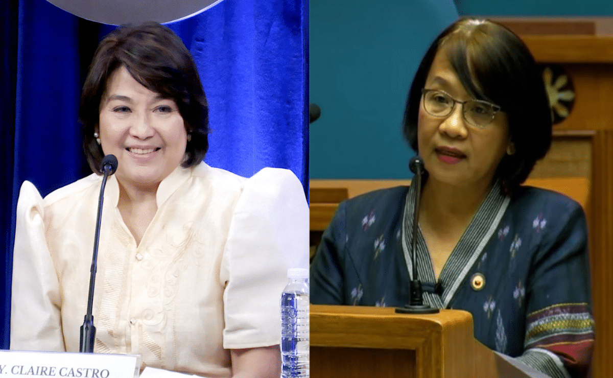 Side-by-side pictures of Presidential Communications Office (PCO) Undersecretary Claire Castro and namesake Akbayan partylist Rep. France Castro.