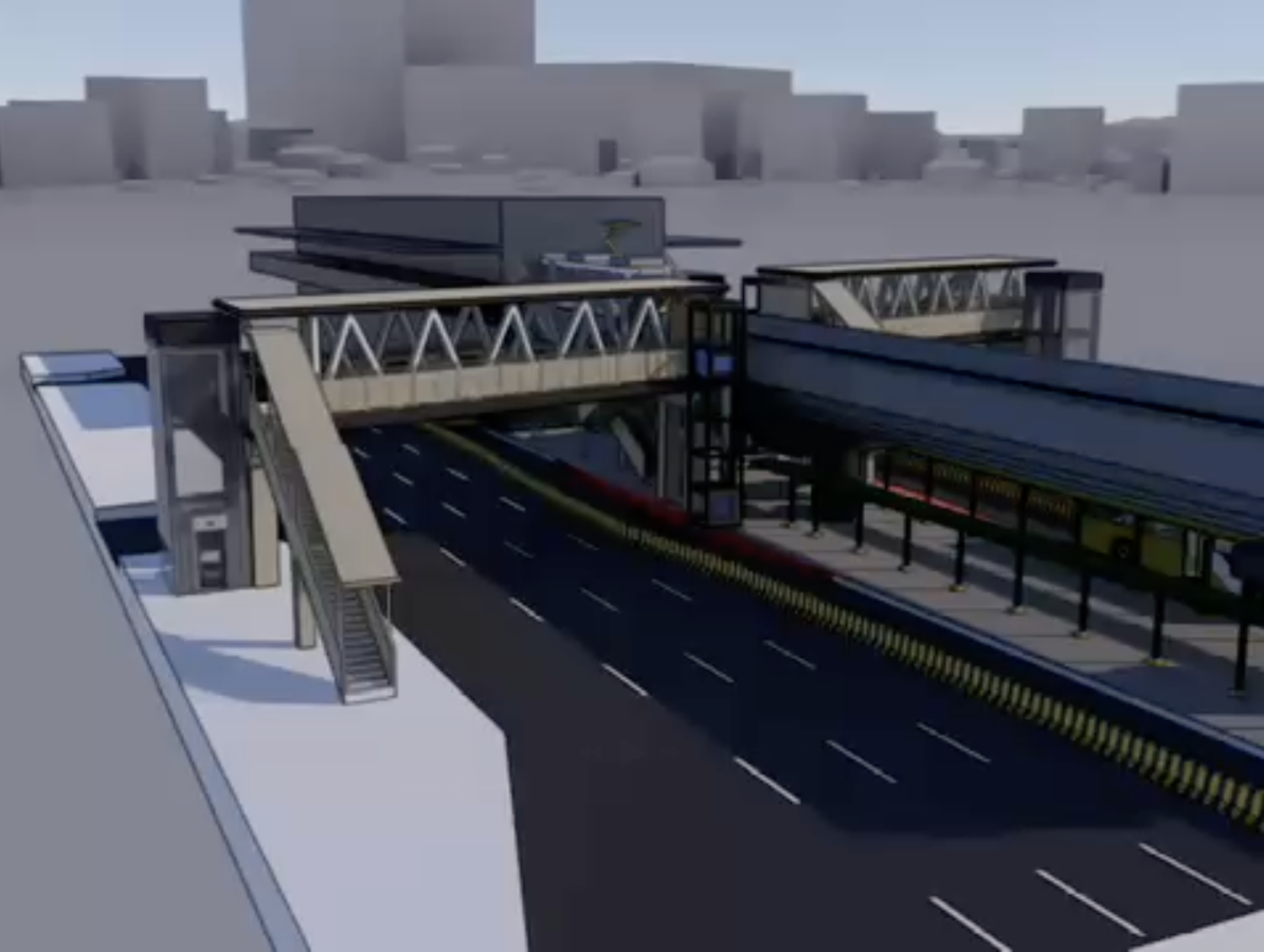 This screengrab of a video by the Department of Transportation shows the conceptual design of the footbridge set to be constructed to replace the one along Epifanio Delos Santos Avenue (Edsa) near Kamuning Road, dubbed by netizens as “Mount Kamuning.” (Screengrab from video by Department of Transportation)