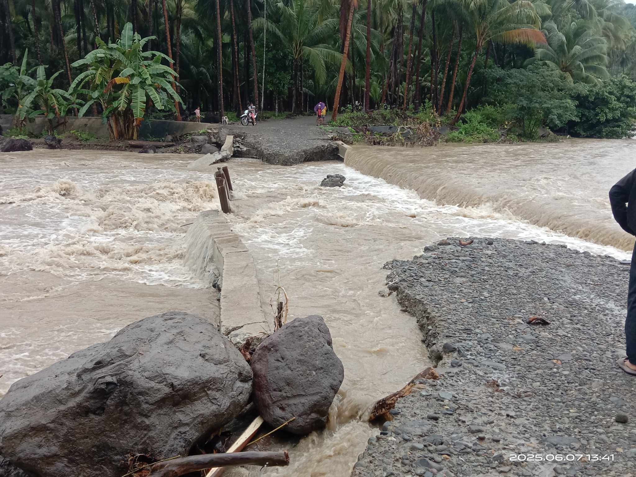 Damaged spillway in Pangian, Sibuco town, Zamboanga del Norte due to raging waters on Saturday morning, June 7, 2025.